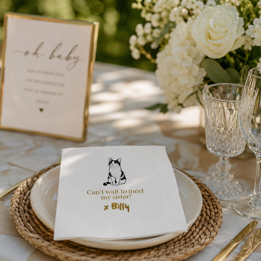 Pet Line Art Baby Announcement | Baby Shower Napkins