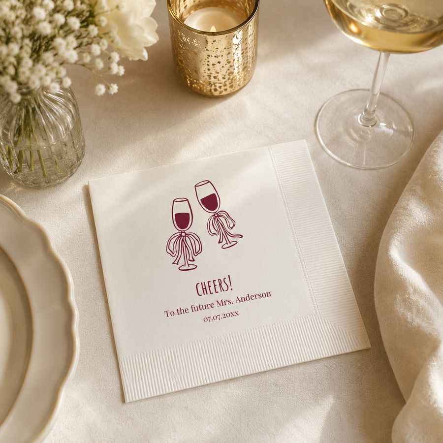 Custom Tying The Knot Script Bow Bridal Shower Napkins
