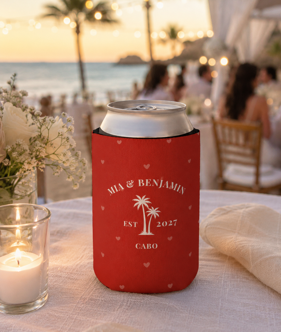 Custom Couple Names & Date Wedding Can Coolers