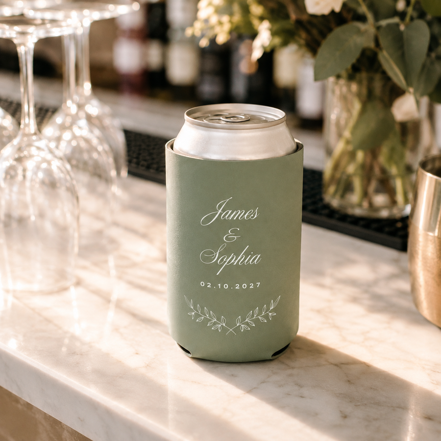 Custom Couple Names & Date Wedding Can Coolers