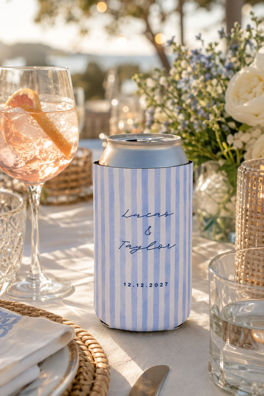 Custom Couple Names & Date Wedding Can Coolers