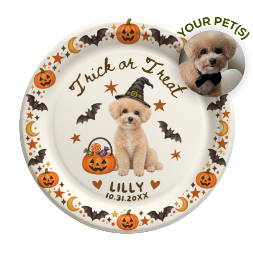 Custom Trick or Treat Dog Halloween Paper Plates