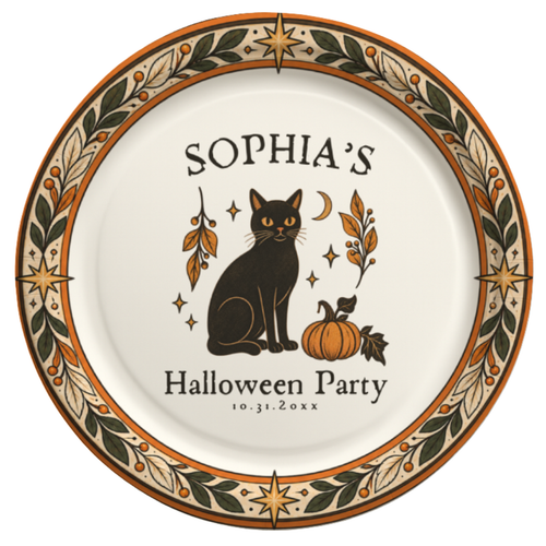 Custom Black Cat Pumpkin Halloween Paper Plates