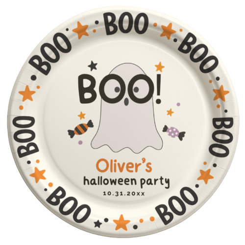 Custom Boo Ghost Kids Halloween Paper Plates