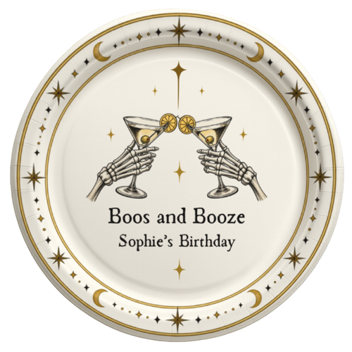 Custom Boos and Booze Halloween Paper Plates