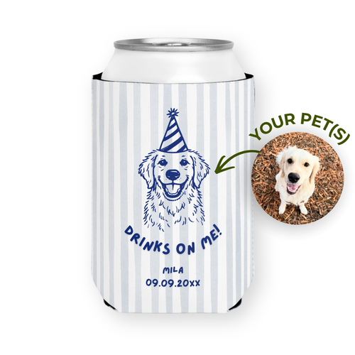Custom Drinks On Me Pet Portrait Wedding Can Coolers