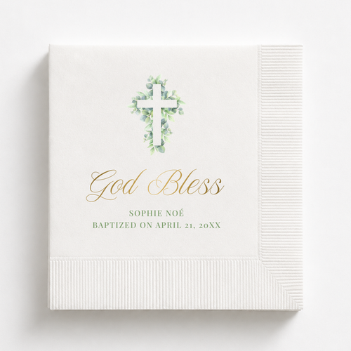 Custom Eucalyptus Cross Baptism Napkins
