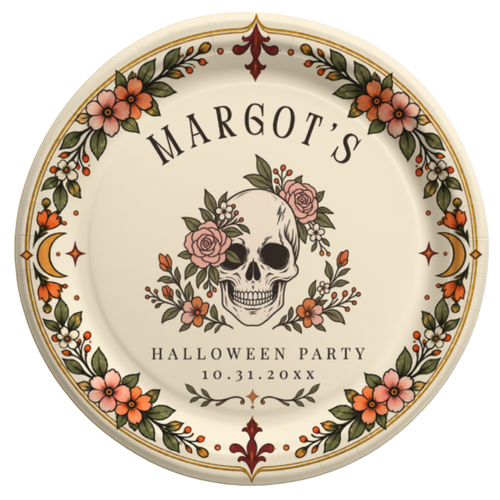 Custom Floral Skull Halloween Paper Plates