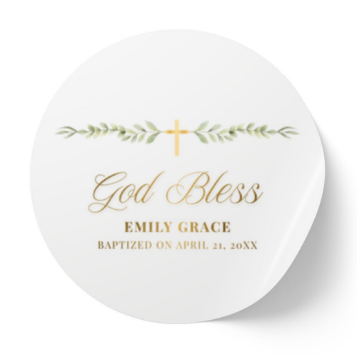 Custom God Bless Greenery Baptism Favor Labels