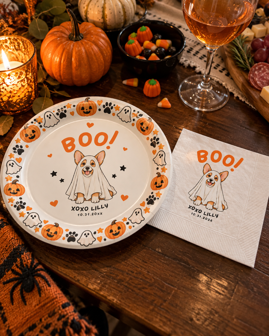 Custom Boo Ghost Dog Halloween Paper Plates