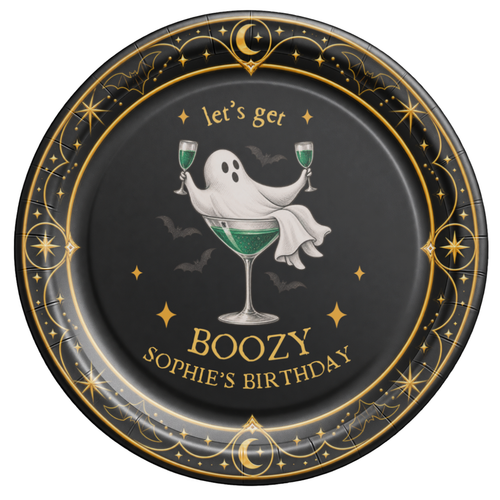 Custom Lets Get Boozy Ghost Halloween Paper Plates