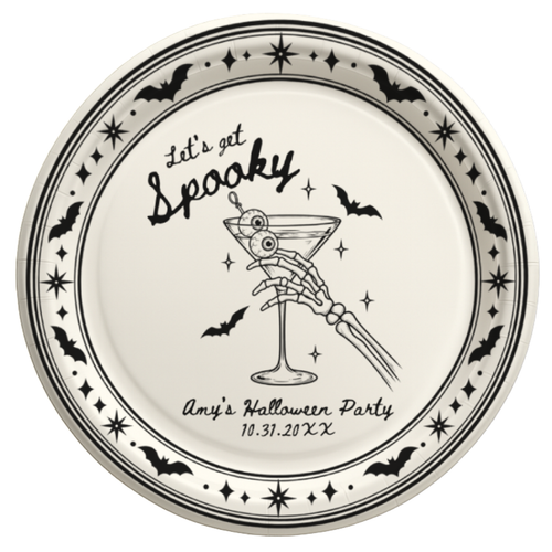 Custom Lets Get Spooky Skeleton Halloween Paper Plates