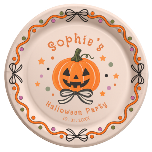 Custom Pumpkin Bow Halloween Paper Plates