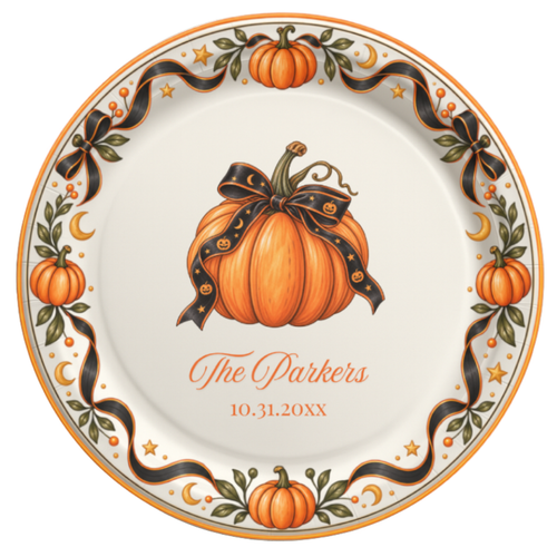 Custom Pumpkin Ribbon Halloween Paper Plates