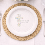 Floral Cross God Bless | Name & Date | Personalized Baptism Plates