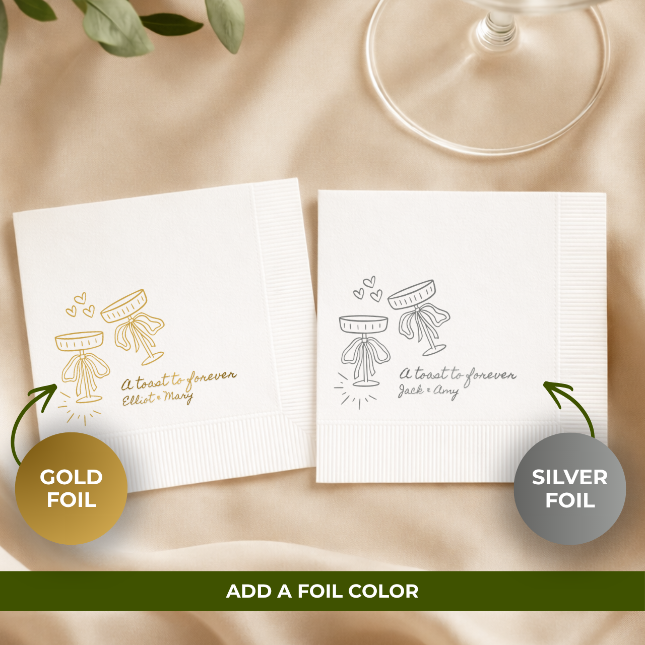 A Toast To Forever Coupes | Names & Date | Personalized Wedding Napkins