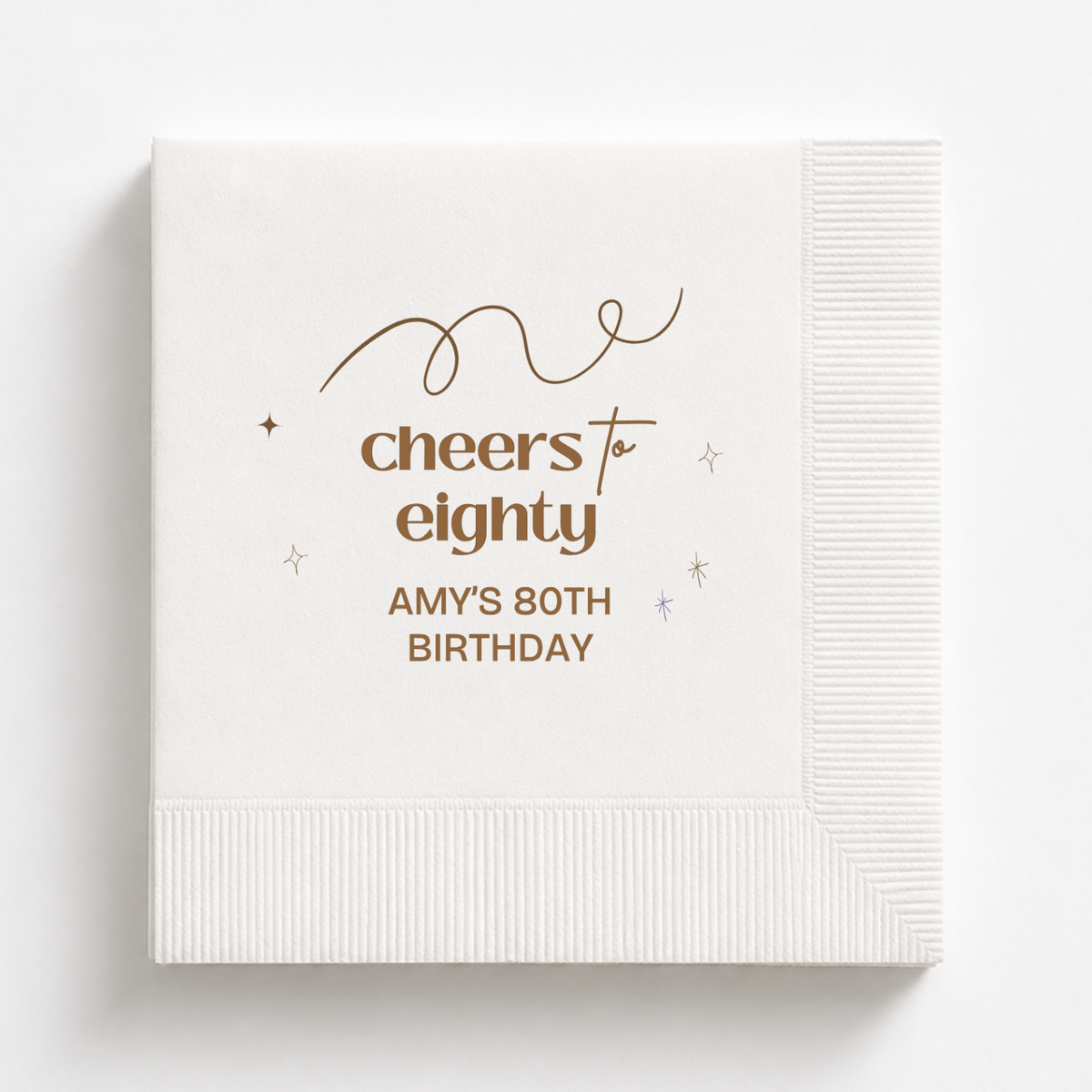 Cheers to Eighty birthday napkins personalized with a name and date