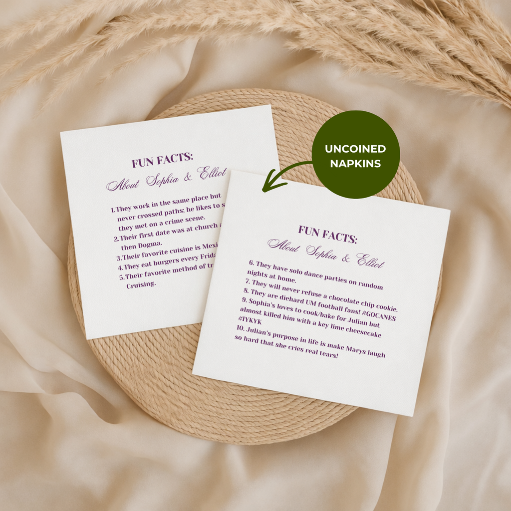 About The Couple Fun Facts | Names & Your Fun Facts | Personalized Wedding Napkins