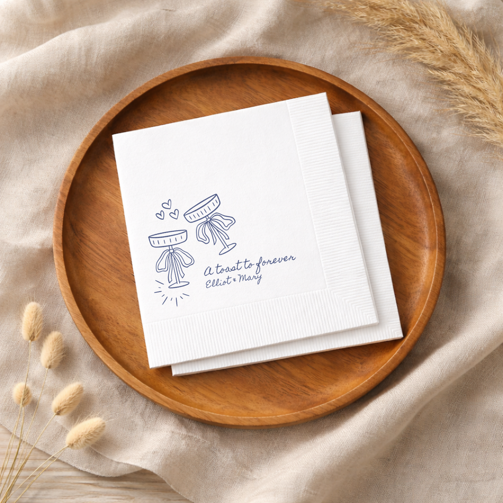 A Toast To Forever Coupes | Names & Date | Personalized Wedding Napkins