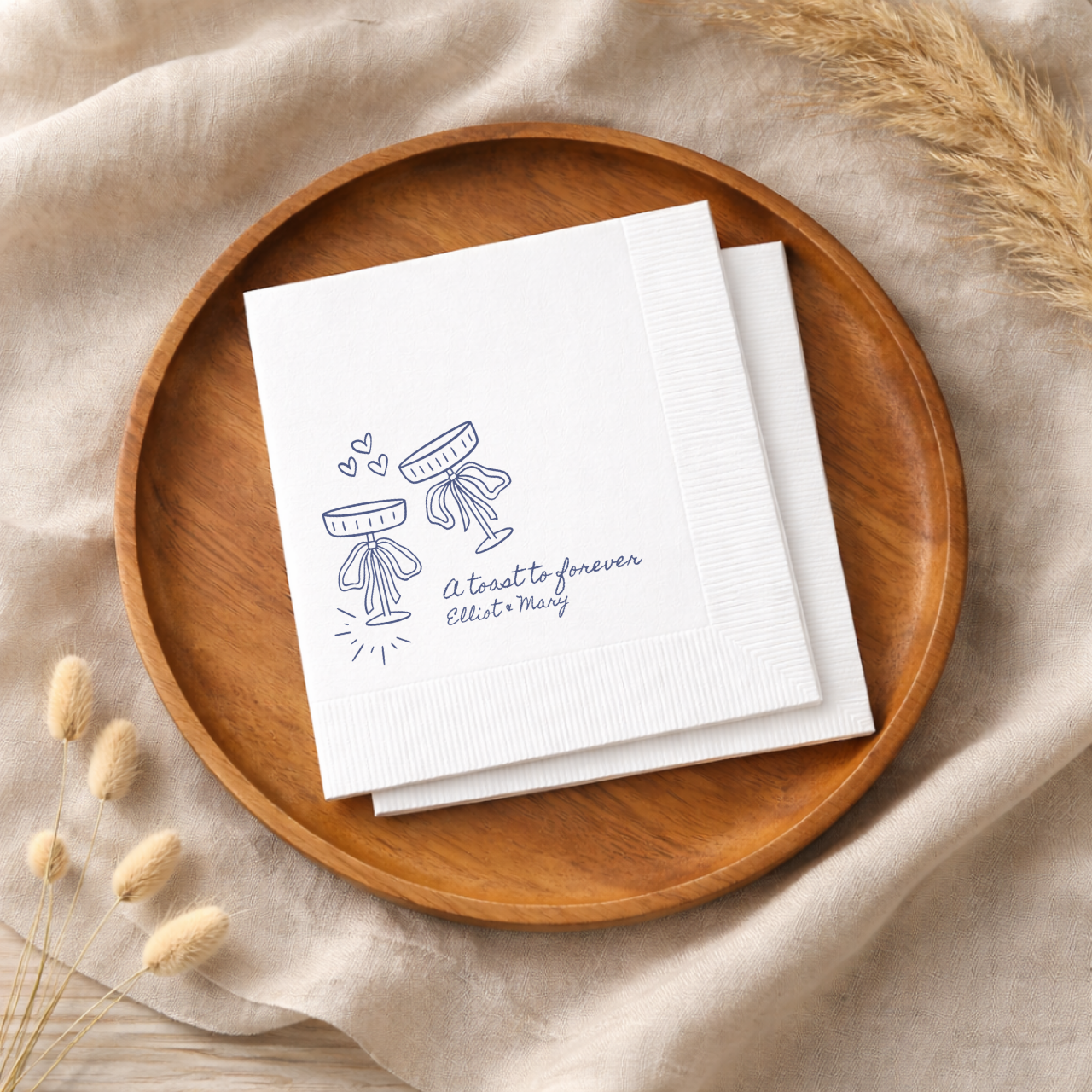 A Toast To Forever Coupes | Names & Date | Personalized Wedding Napkins