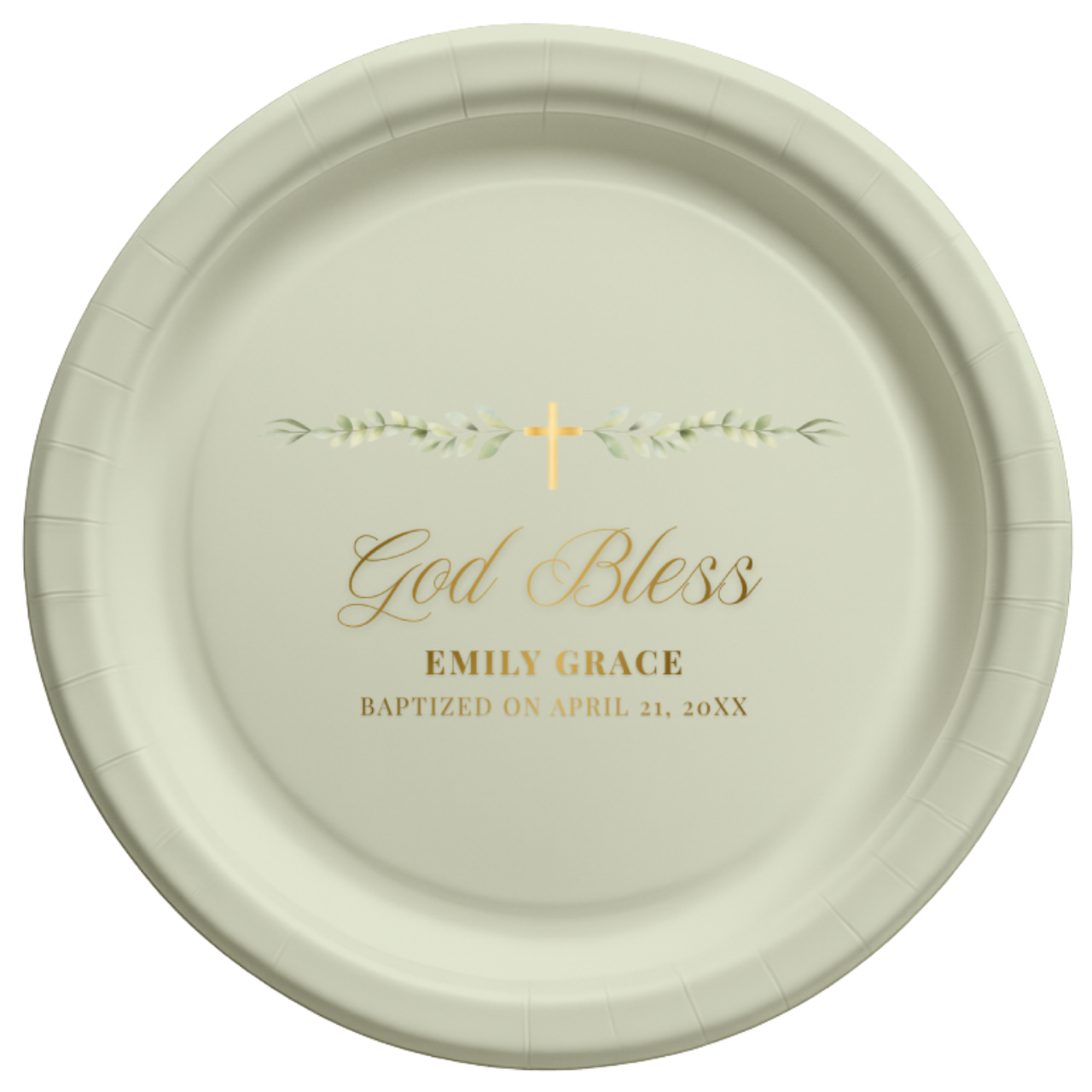 God Bless Greenery | Name & Date | Personalized Baptism Plates