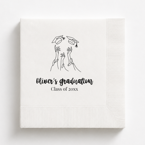Cap Toss graduation napkins personalized with a name and class year