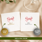 Coquette Bow bridal shower napkins styled on a party table
