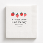 A Berry Sweet Baby Is On The Way baby shower napkins personalized with a name and date