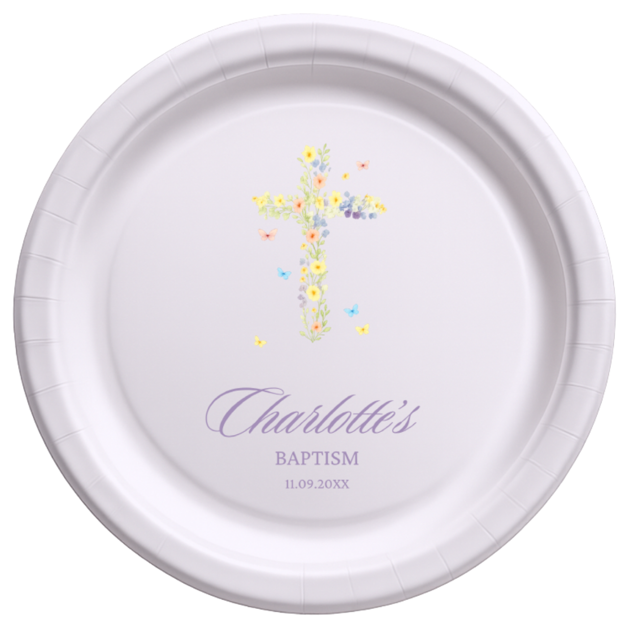 Wildflower Cross & Butterflies | Name & Date | Personalized Baptism Plates