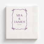 Ribbon Bow Frame wedding napkins personalized with names and date