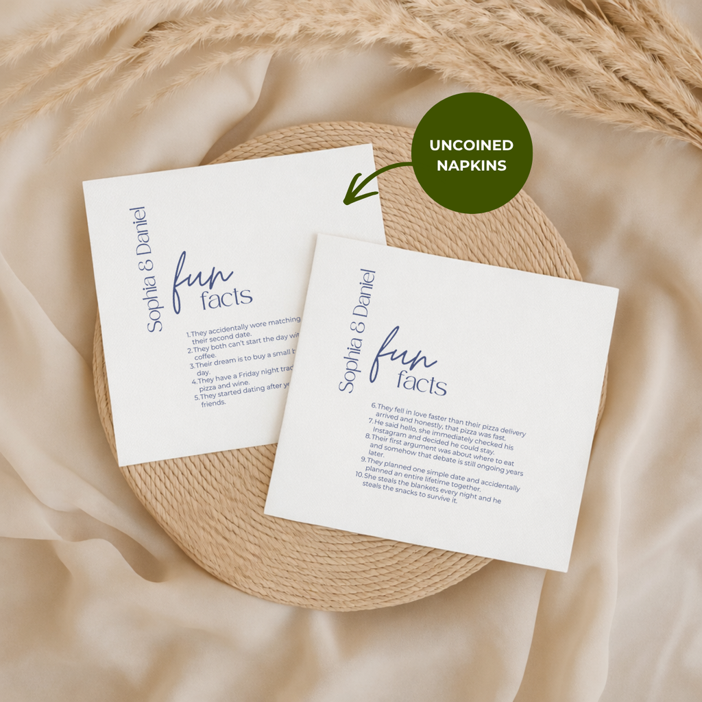 Calligraphy Fun Facts | Names & Your Fun Facts | Personalized Wedding Napkins
