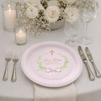 Greenery Wreath & Bow | Name & Date | Personalized Baptism Plates