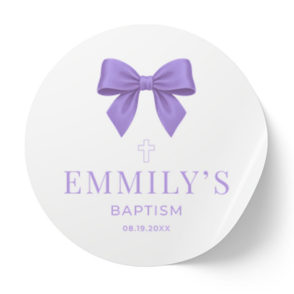 Satin Bow | Name & Date | Personalized Baptism Stickers