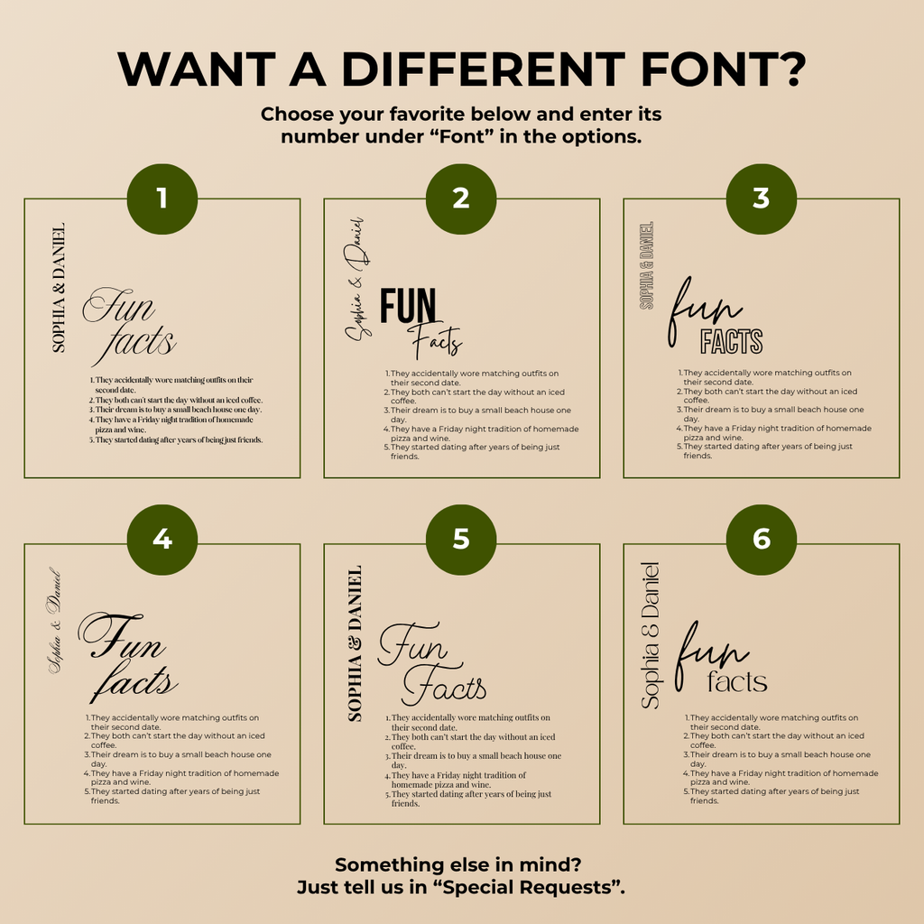 Calligraphy Fun Facts | Names & Your Fun Facts | Personalized Wedding Napkins
