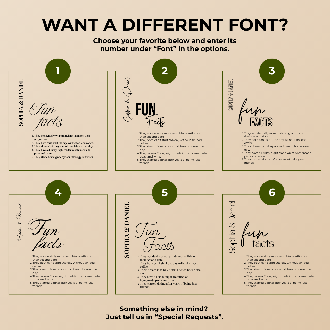 Calligraphy Fun Facts | Names & Your Fun Facts | Personalized Wedding Napkins