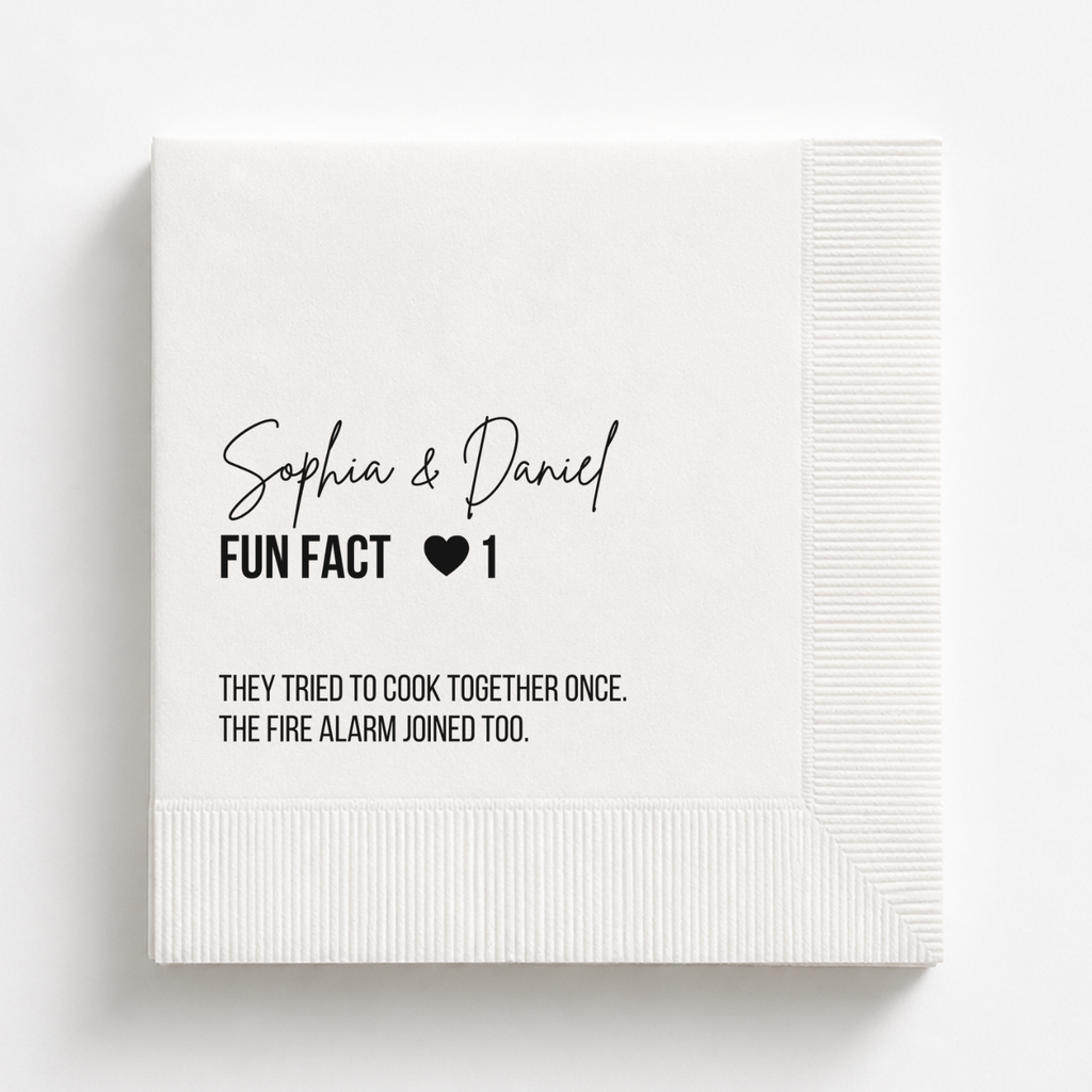 Sweetheart Fun Fact | Names & Your Fun Fact | Personalized Wedding Napkins