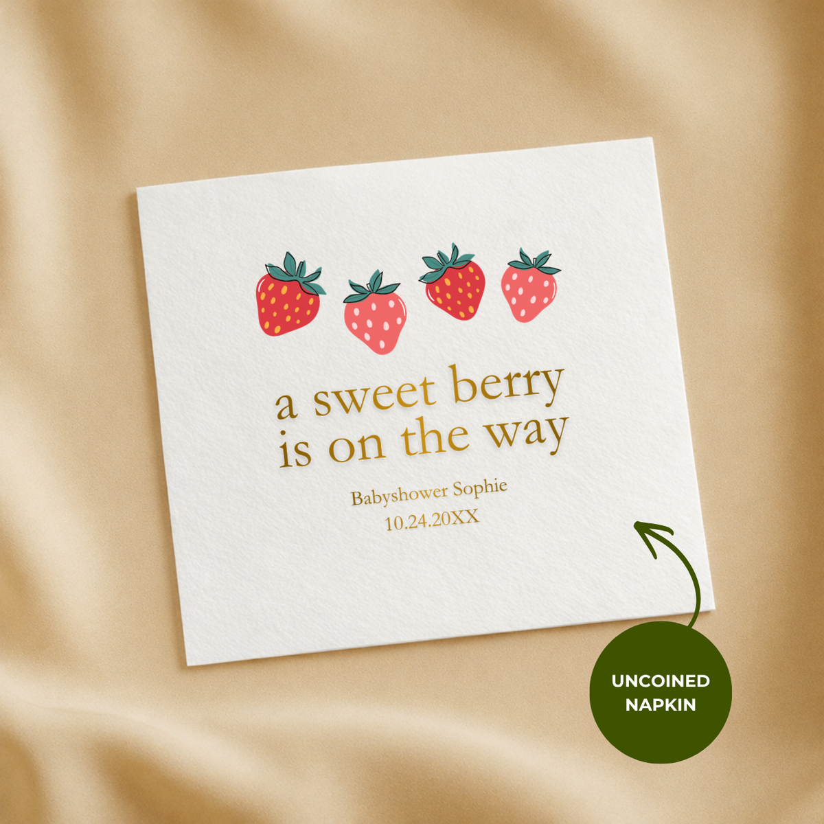 Custom baby shower napkins in cocktail, luncheon and guest towel sizes, A Berry Sweet Baby Is On The Way design