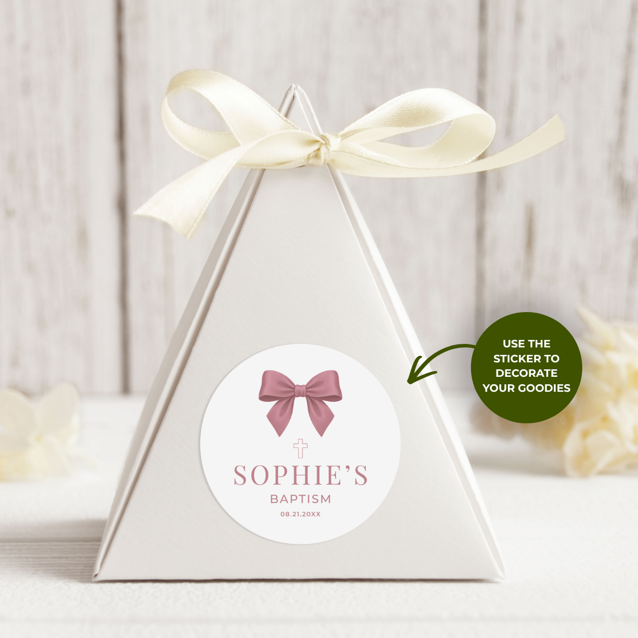Satin Bow | Name & Date | Personalized Baptism Stickers