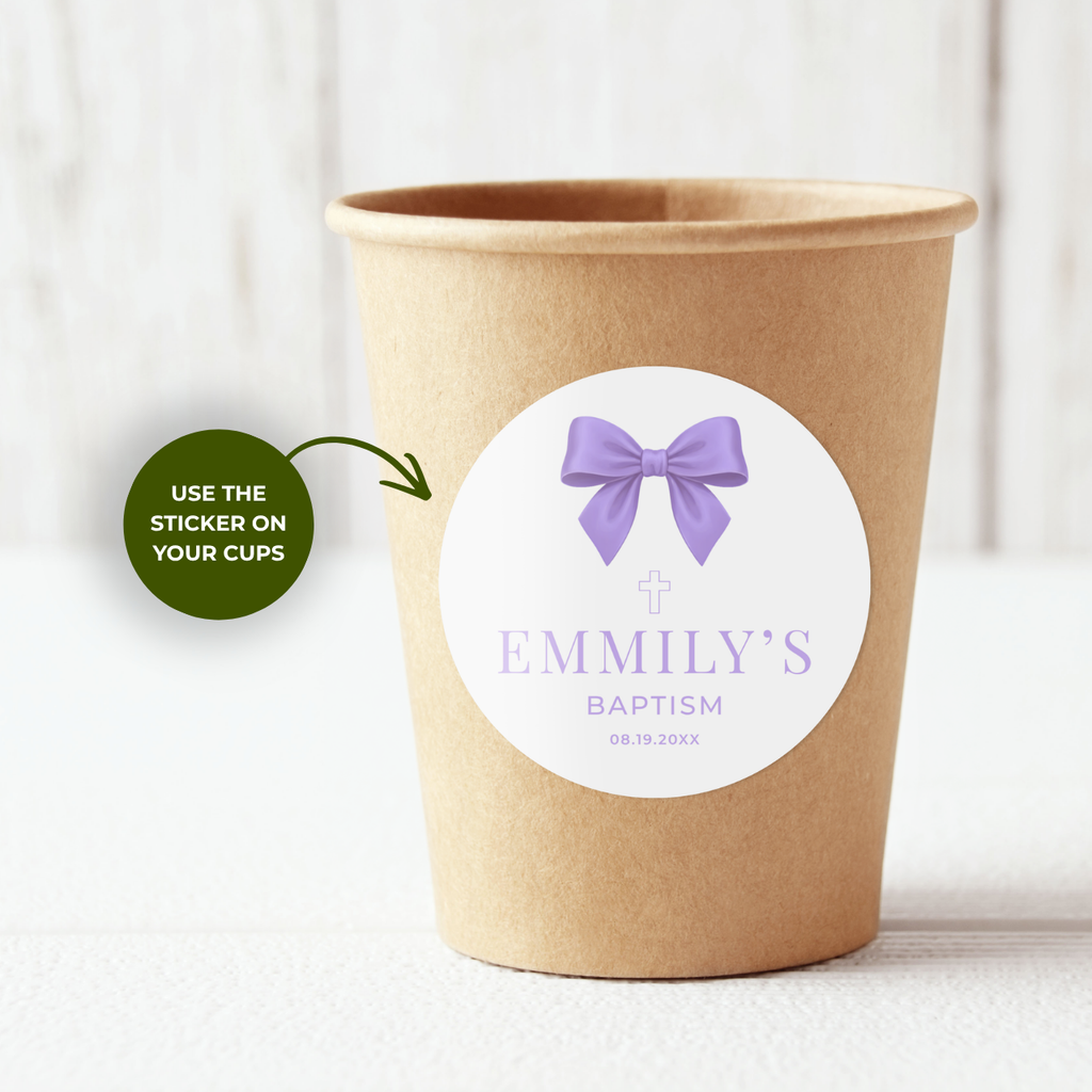 Satin Bow | Name & Date | Personalized Baptism Stickers