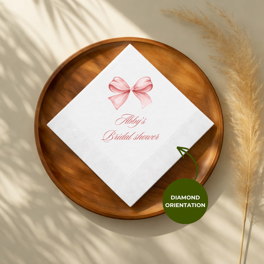Coquette Bow bridal shower cocktail napkins with custom wording