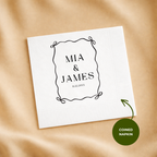 Custom wedding napkins in cocktail, luncheon and guest towel sizes, Ribbon Bow Frame design