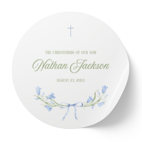 Floral Ribbon Bow | Name & Date | Personalized Baptism Stickers