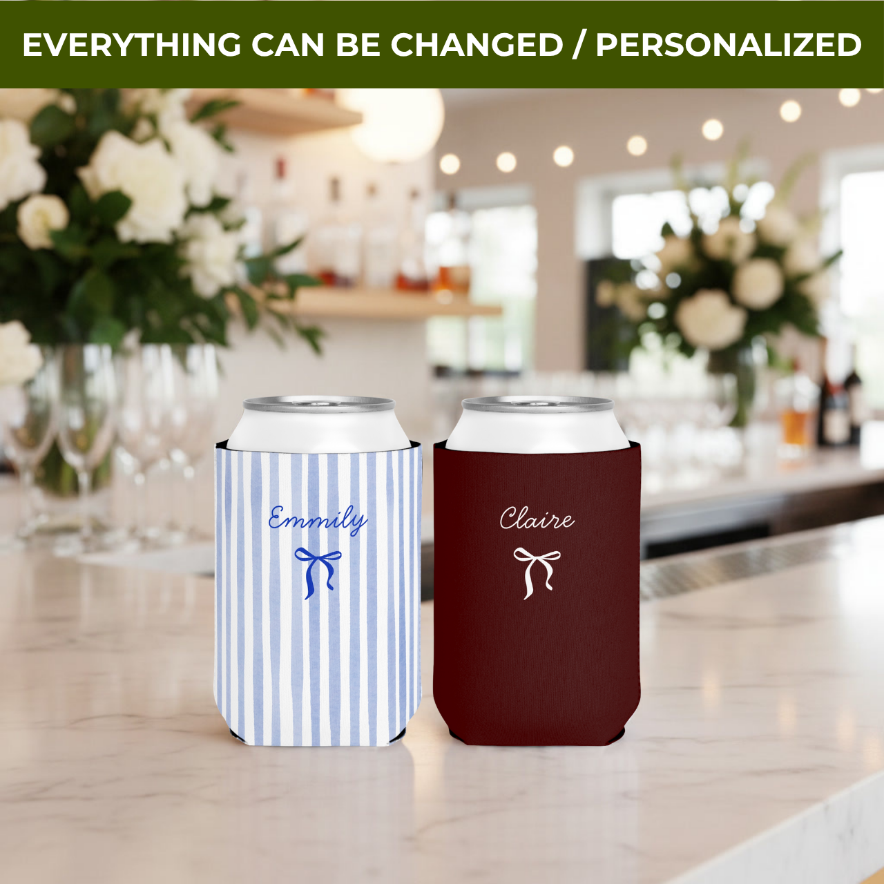 Name & Bow | Custom Name | Personalized Bachelorette Party Can Coolers