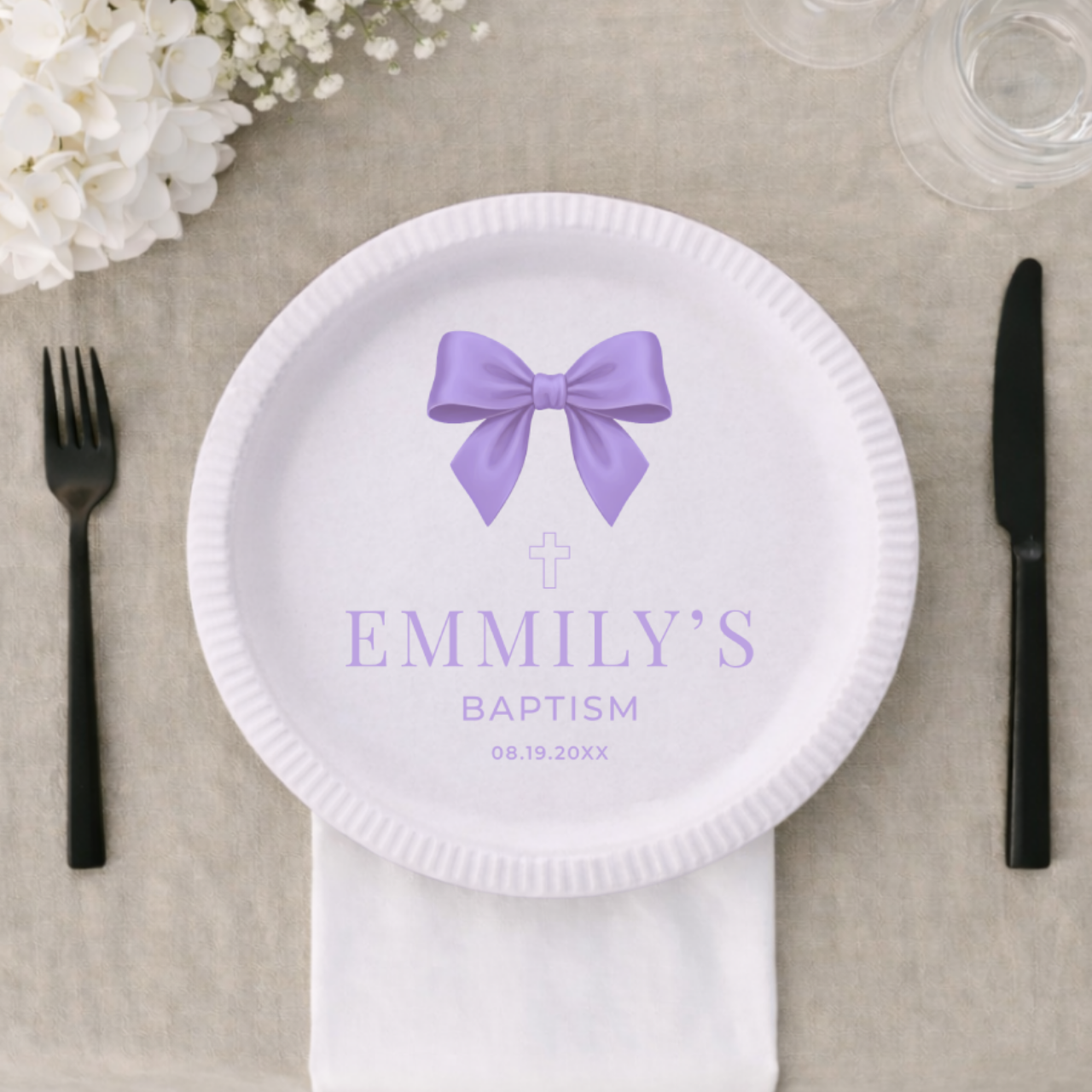 Satin Bow | Name & Date | Personalized Baptism Plates