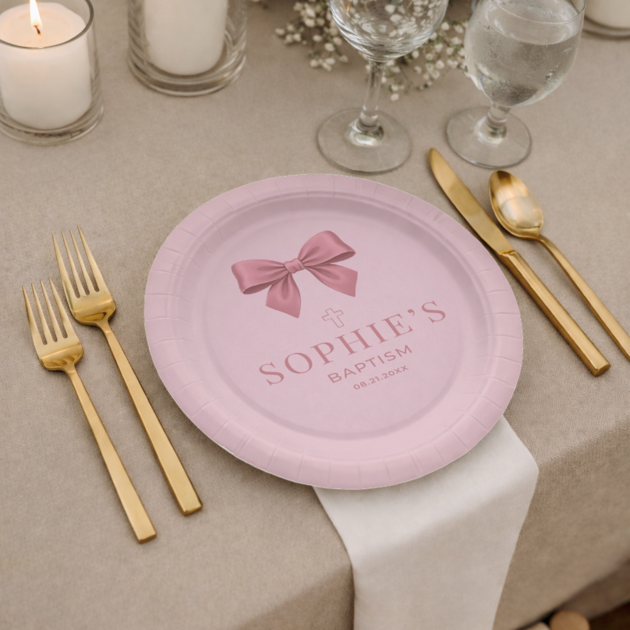 Satin Bow | Name & Date | Personalized Baptism Plates