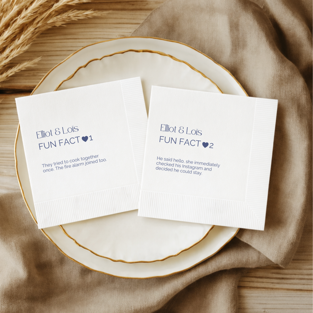 Sweetheart Fun Fact | Names & Your Fun Fact | Personalized Wedding Napkins