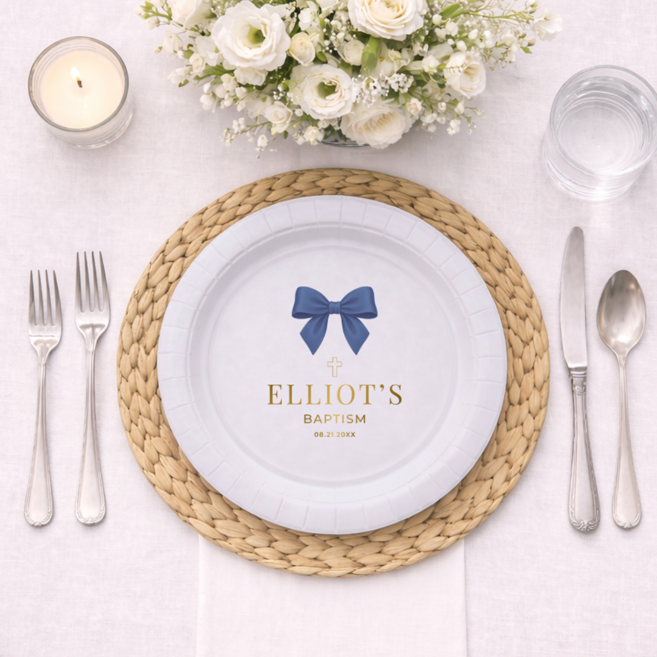 Satin Bow | Name & Date | Personalized Baptism Plates