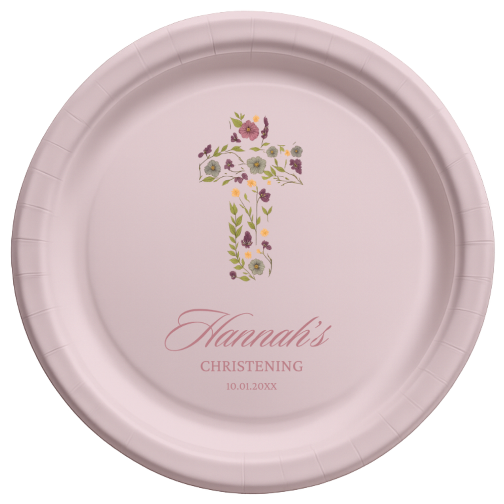 Floral Cross | Name & Date | Personalized Baptism Plates