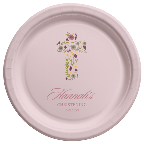 Floral Cross | Name & Date | Personalized Baptism Plates