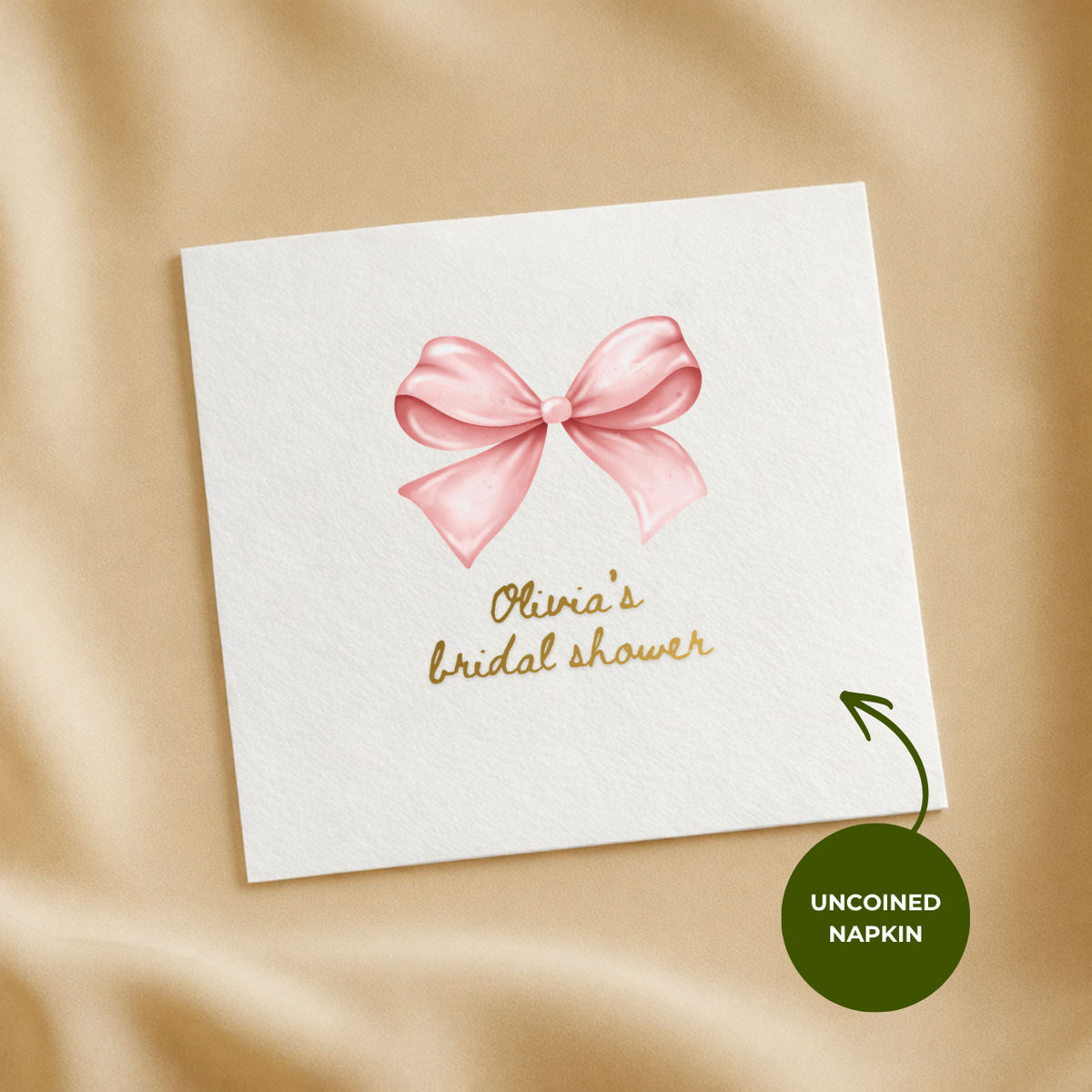 Custom bridal shower napkins in cocktail, luncheon and guest towel sizes, Coquette Bow design